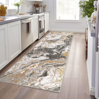 Garvee Alfombra moderna 80x150 cm de Terciopelo Perlado Antideslizante y Suave de Diseño Abstracto para Sala, Cocina y Oficina Gris