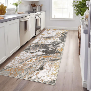 Garvee Alfombra moderna 80x150 cm de Terciopelo Perlado Antideslizante y Suave de Diseño Abstracto para Sala, Cocina y Oficina Gris