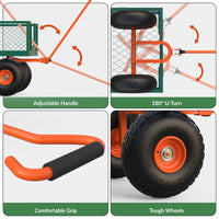 Garvee Carro de Jardín 226.8 kg, Mango Giratorio 180°, Ruedas 25.4 cm, Lados Removibles, Acero, Verde & Naranja, para Uso Exterior