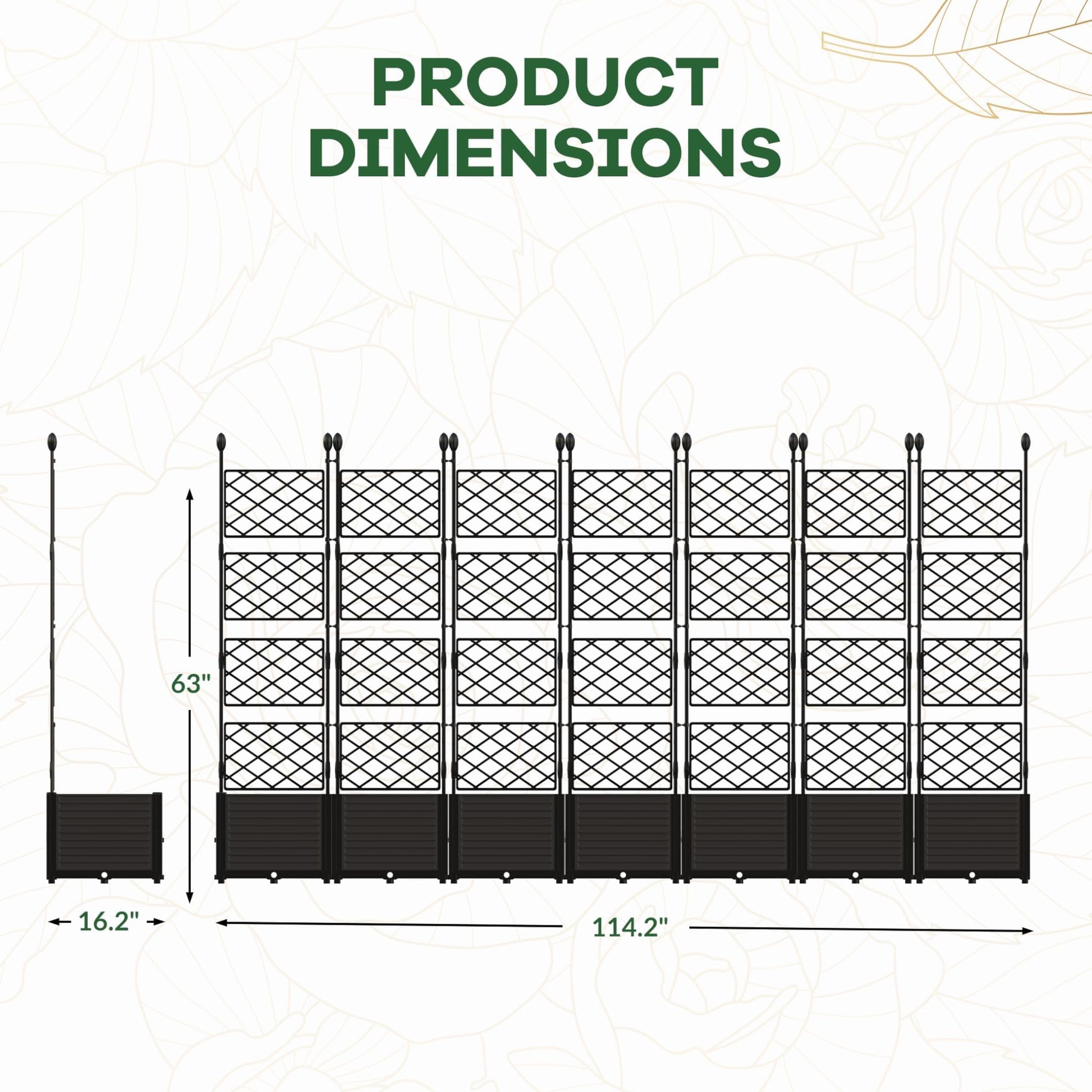 Garvee Jardineras Elevadas Con Enrejado 7 Piezas, Resistente Y Ligero, Plástico Y Metal, Para Patio Y Balcón, Negro, Compacto