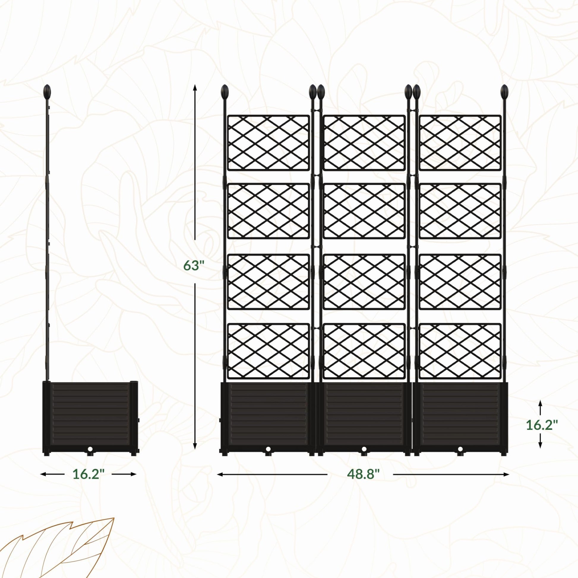 Garvee Set de 3 Jardineras Elevadas con Enrejado Reforzado, Plástico PP Duradero, Pantalla de Privacidad, 126x160cm, para Balcón y Patio, Negro