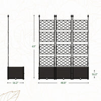 Garvee Set de 3 Jardineras Elevadas con Enrejado Reforzado, Plástico PP Duradero, Pantalla de Privacidad, 126x160cm, para Balcón y Patio, Negro