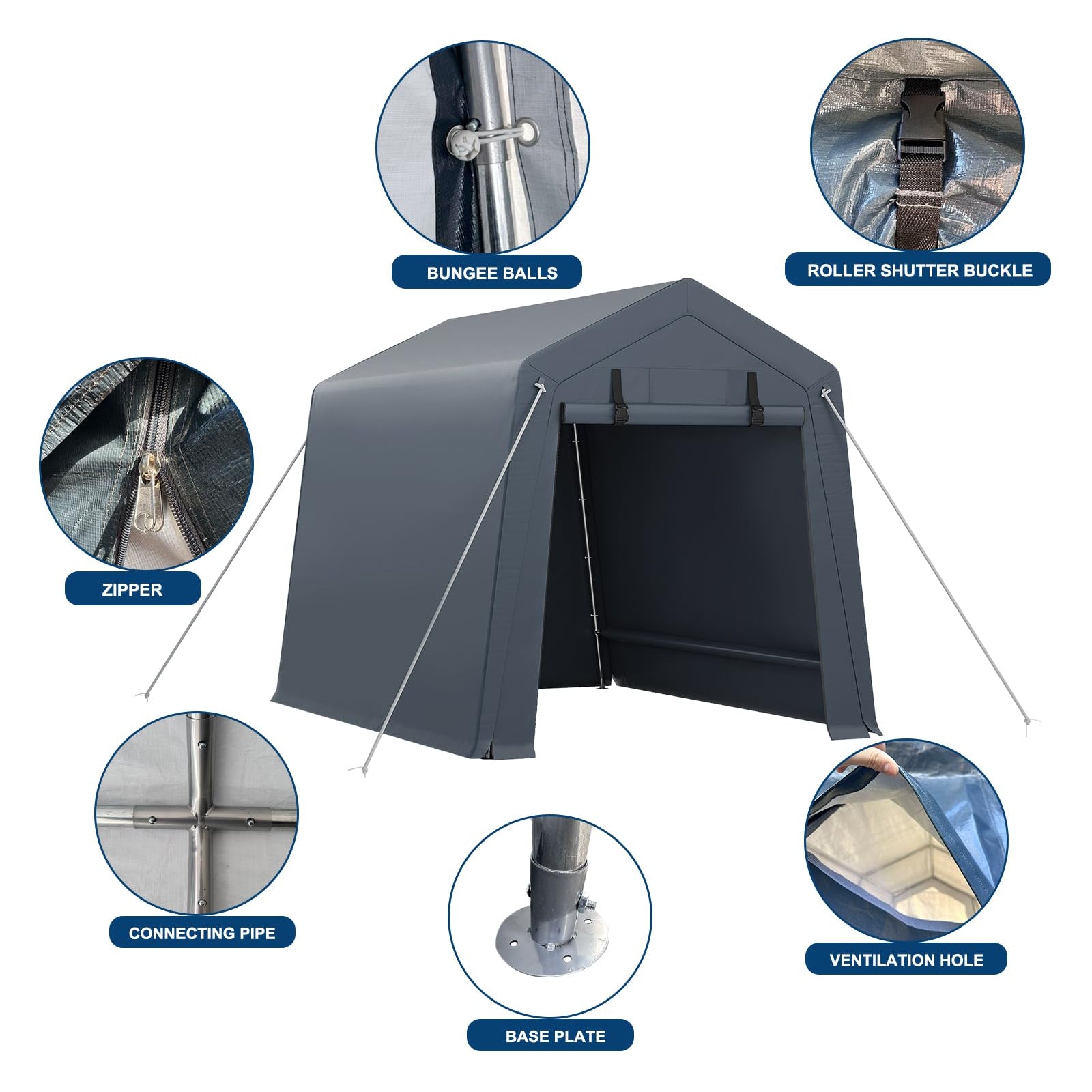 Garvee Garaje Portátil para Motocicleta 183x244x213 cm, Estructura de Acero Galvanizado, Cubierta de PE Triple Capa 240 g, Puertas con Cremallera y Ventilación, Gris