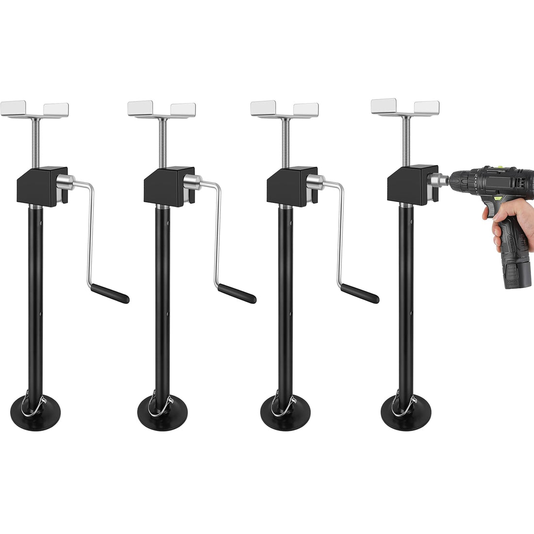 Garvee Juego de 4 Gatos Estabilizadores para RV, Soporte Eléctrico y Manual 2267kg cada uno, para Campers y Remolques, Negro