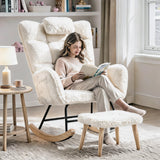 Garvee Sillon Mecedora con Respaldo Alto Tapizado en Felpa Suave Asiento Acolchado y Taburete Reposapies, Beige