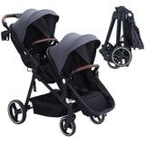 Garvee Cochecito Doble Ligero y Plegable en Aluminio Resistente para Gemelos y Hermanos Muy Comodo, Gris Oscuro
