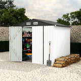 Garvee Cobertizo de Metal para Jardín 180x240 cm Caseta de Almacenamiento Exterior con Puerta con Cerradura Blanco