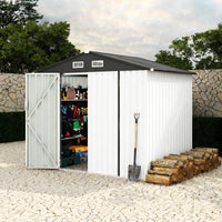 Garvee Cobertizo de Metal para Jardín 180x240 cm Caseta de Almacenamiento Exterior con Puerta con Cerradura Blanco