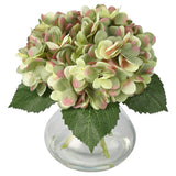 Garvee Hortensias Artificiales Realistas en Jarron de Vidrio con Efecto Agua Decoracion Elegante, Verde