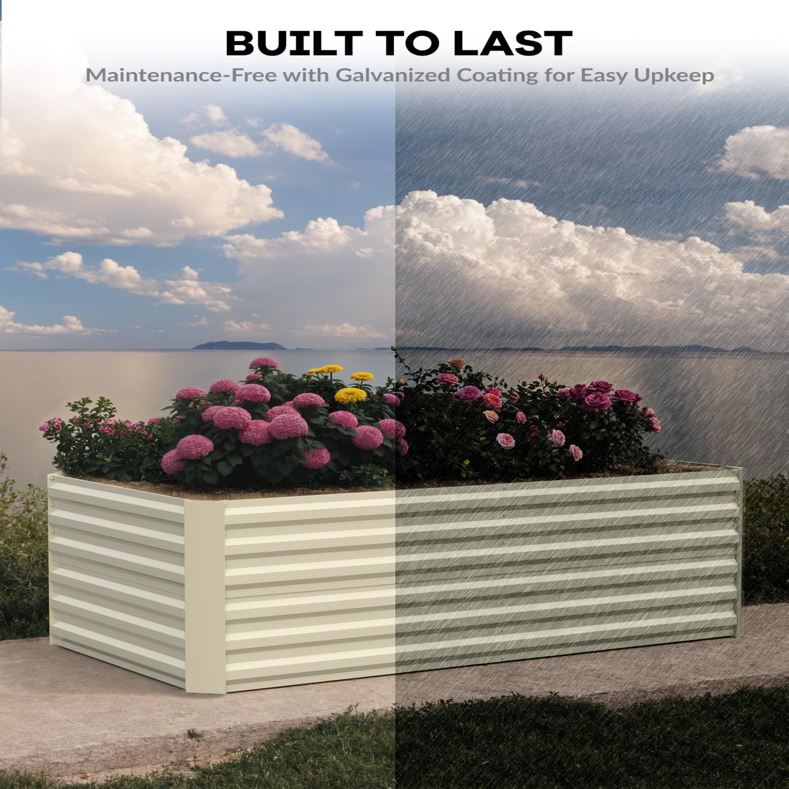 Garvee Cama de Jardín Elevada Cuadrada 180x90x60cm Acero Galvanizado 0.5mm Resistente al Óxido Fácil Montaje para Flores y Verduras Al Aire Libre  Beige