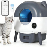 Garvee Arenero Autolimpiante Automatico para Gatos en Plastico ABS Seguro con Control por Aplicacion y Luz LED Nocturna, Blanco y Gris