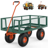 Garvee Carro de Jardín de Acero Resistente Capacidad 227 kg con Laterales Removibles Neumáticos Todoterreno de 25 cm y Mango Giratorio Verde y Naranja - Verde & Naranja