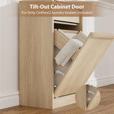 Garvee Armario Basculante Oculto para Ropa Sucia de Madera Estilo Granja Mueble Organizador, Color Madera Natural
