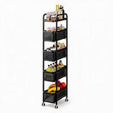 Garvee Carrito Organizador Estrecho de Cocina en Acero al Carbono Movil con Ruedas y Cuatro Niveles, 15 cm Negro