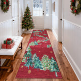 Garvee Alfombra Pasillera Navidena de Poliester Suave Lavable a Maquina Plegable Antideslizante y Resistente, 60x180 cm Rojo
