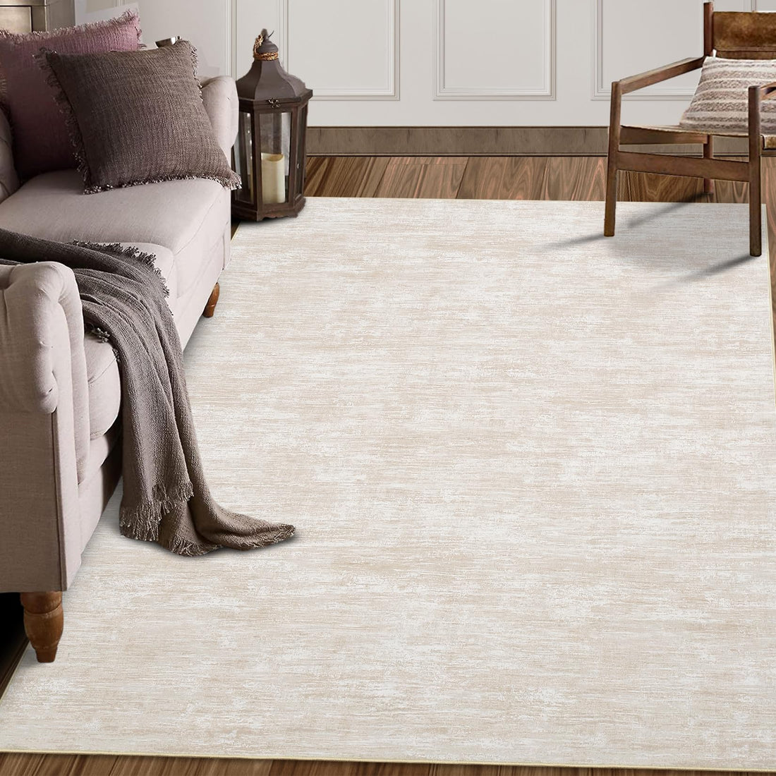 Garvee Alfombra Lavable Antideslizante de Tejido Sólido Color Beige, 240×340 cm, Material Premium de Poliéster con Respaldo TPR, para Salón, Dormitorio, Oficina y Hogar