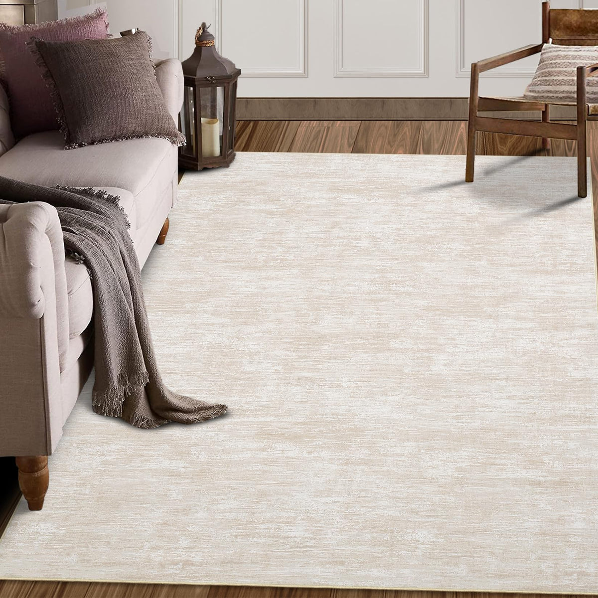 Garvee Alfombra Lavable Antideslizante de Tejido Sólido Color Beige, 240×340 cm, Material Premium de Poliéster con Respaldo TPR, para Salón, Dormitorio, Oficina y Hogar