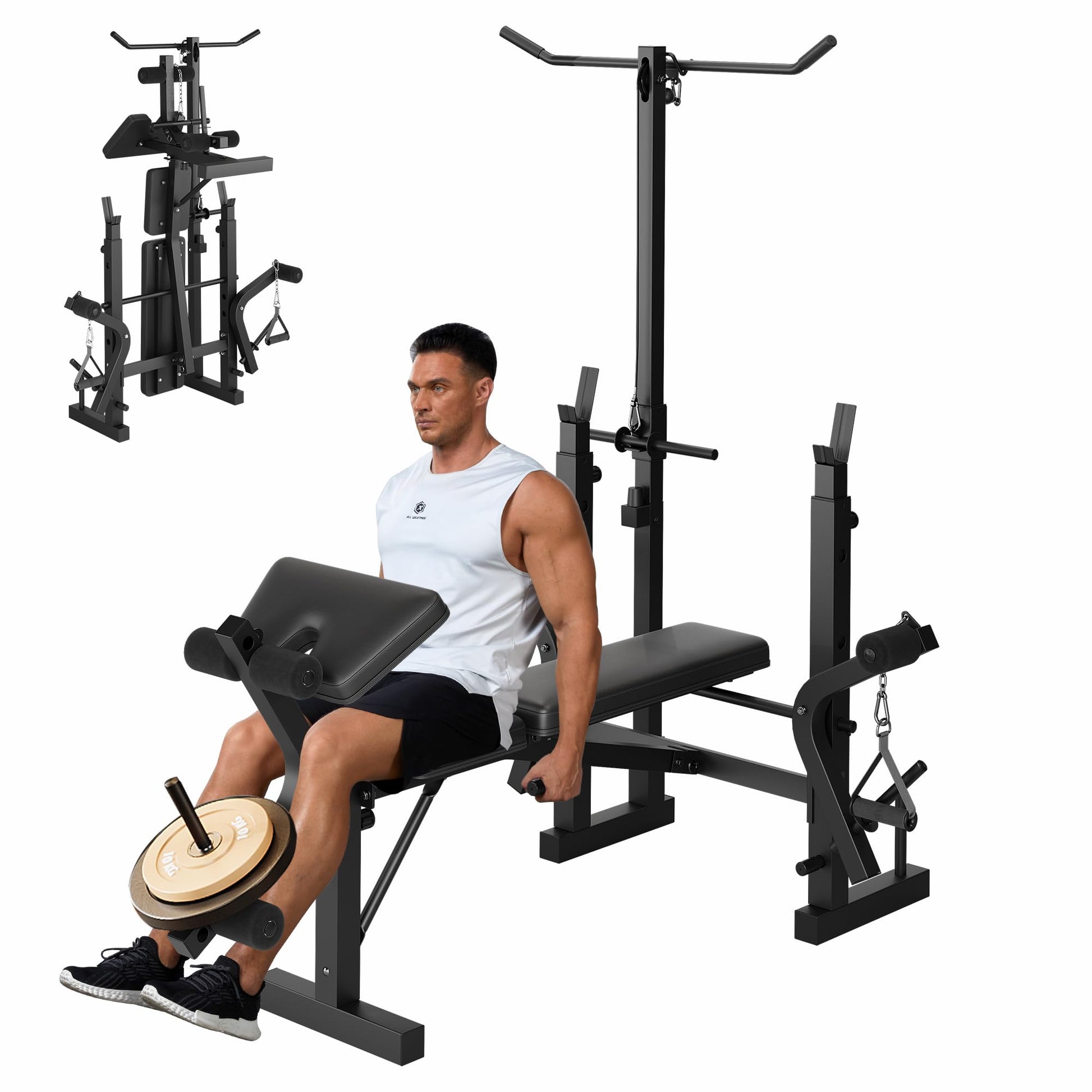 Garvee Banco de Pesas Ajustable 5 en 1 para Gimnasio en Casa, Plegable, 771 kg, Negro Mate