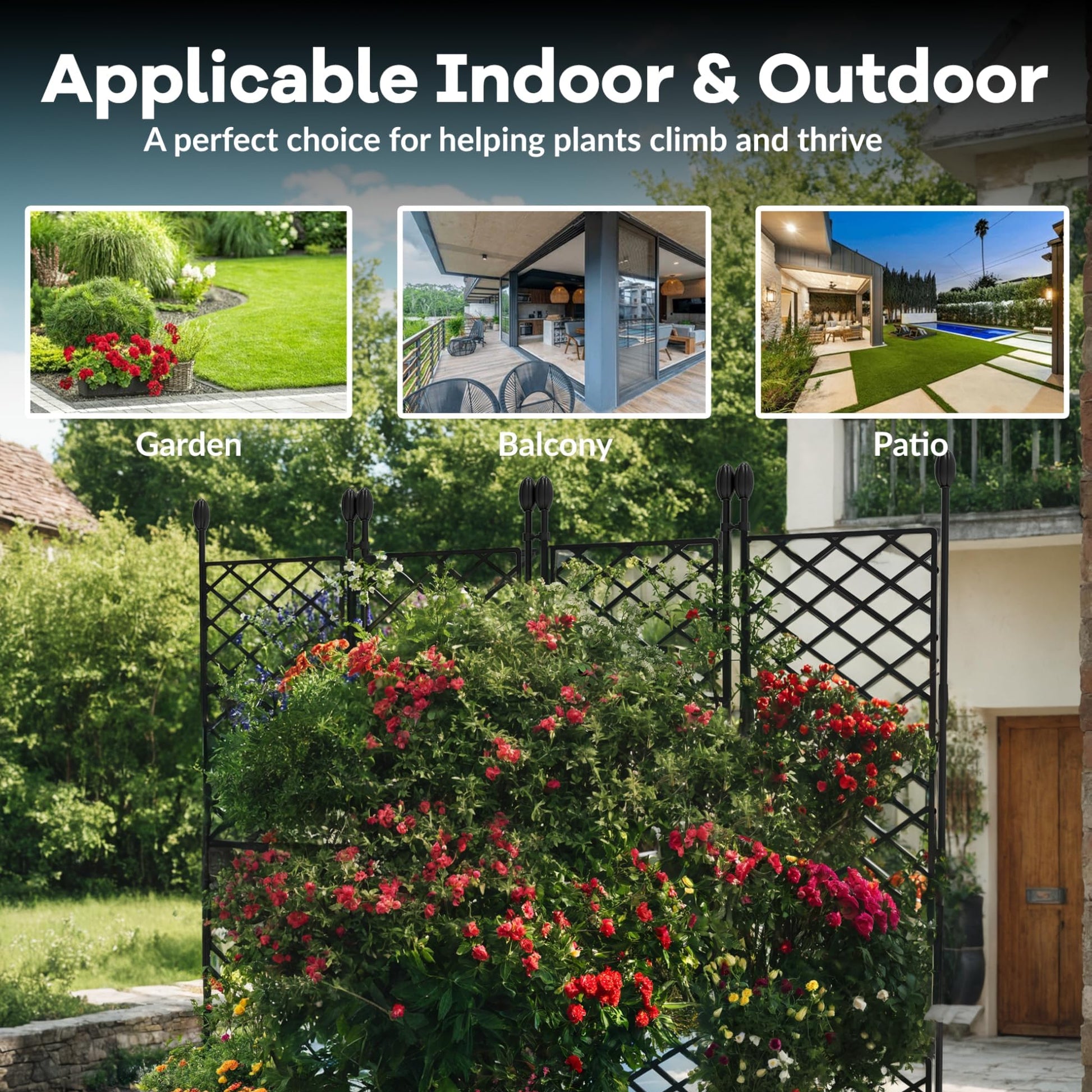 Garvee Jardineras Elevadas Con Enrejado Para Plantas Trepadoras, Plástico Y Metal, Pantalla De Privacidad, Para Patio Y Balcón, Negro, Versátil Y Duradero