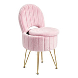 Garvee Taburete Redondo de Tocador con Respaldo y Almacenamiento Oculto Tapizado Suave y Patas Metalicas Resistentes, Grande Rosa