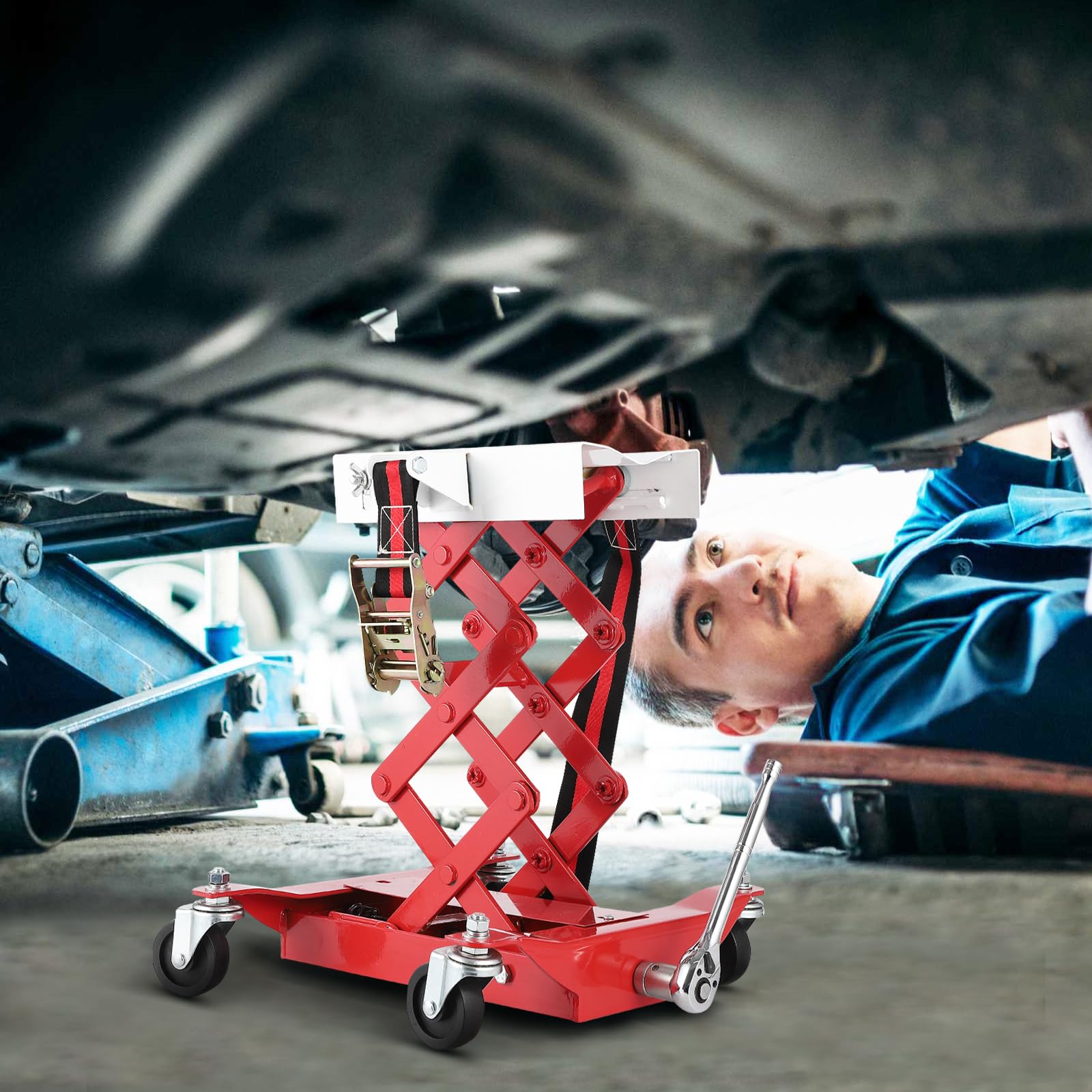 Garvee Herramienta de Elevación para Autos 204 kg Acero Resistente Ajustable Estable y Seguro Uso Profesional en Talleres Mecánicos Color Rojo