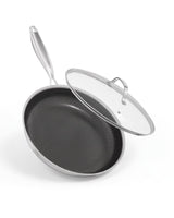 Garvee Sarten de Acero Inoxidable Triple Capa Antiadherente con Tapa de Vidrio Cocina Saludable, 28 cm Plateado