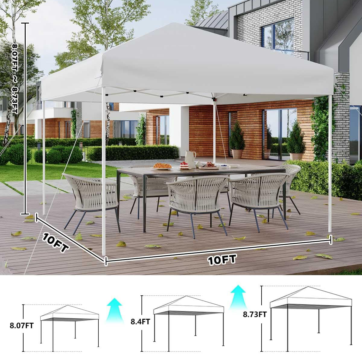 Garvee Carpa Plegable 300x300 cm Toldo Exterior Impermeable con Altura Ajustable y Estructura Metálica Blanco
