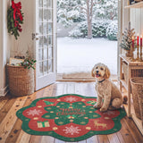 Garvee Alfombra Navidena Redonda de Poliester Suave Lavable a Maquina Plegable Antideslizante y Resistente, 90x90 cm Rojo y Verde
