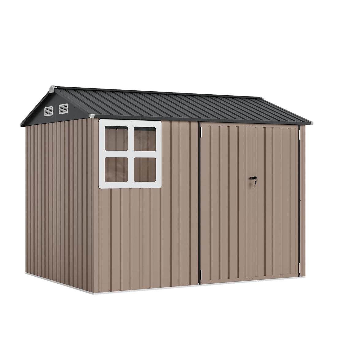 Garvee Caseta Metálica de Acero Galvanizado con Ventanas Transparentes y Luz Solar, 180 x 240 cm, Marrón