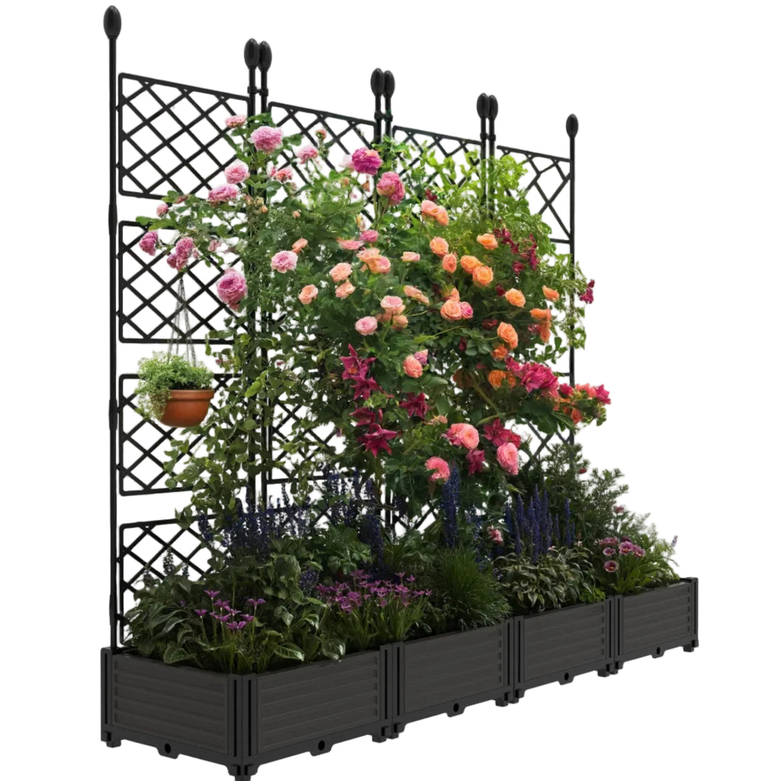 Garvee Jardineras Elevadas Con Enrejado Para Plantas Trepadoras, Plástico Y Metal, Pantalla De Privacidad, Para Patio Y Balcón, Negro, Versátil Y Duradero
