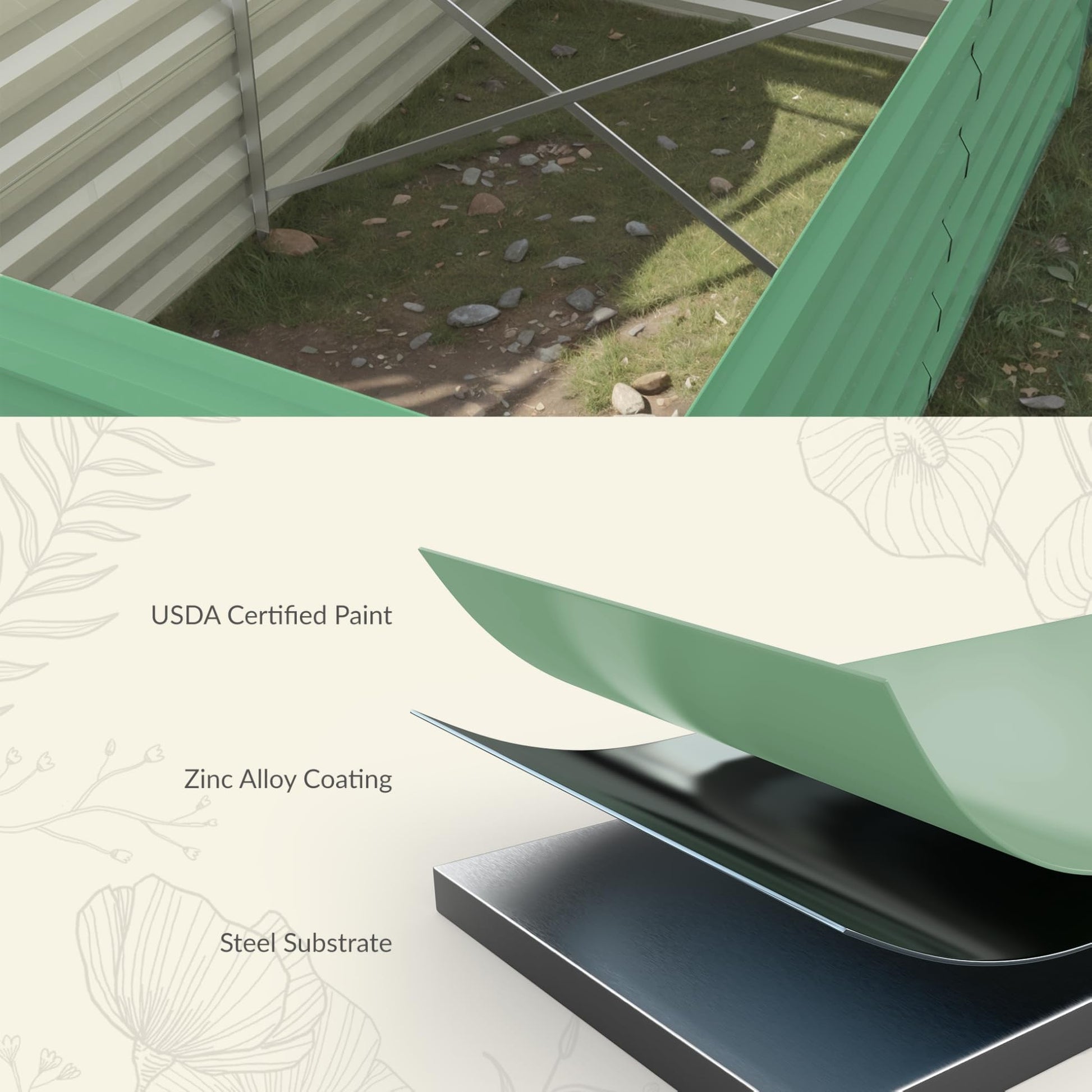 Garvee Cama Elevada de Jardín Cuadrada Acero Galvanizado 0.5mm Resistente 240x120x60 cm Cultivos Exteriores Verde