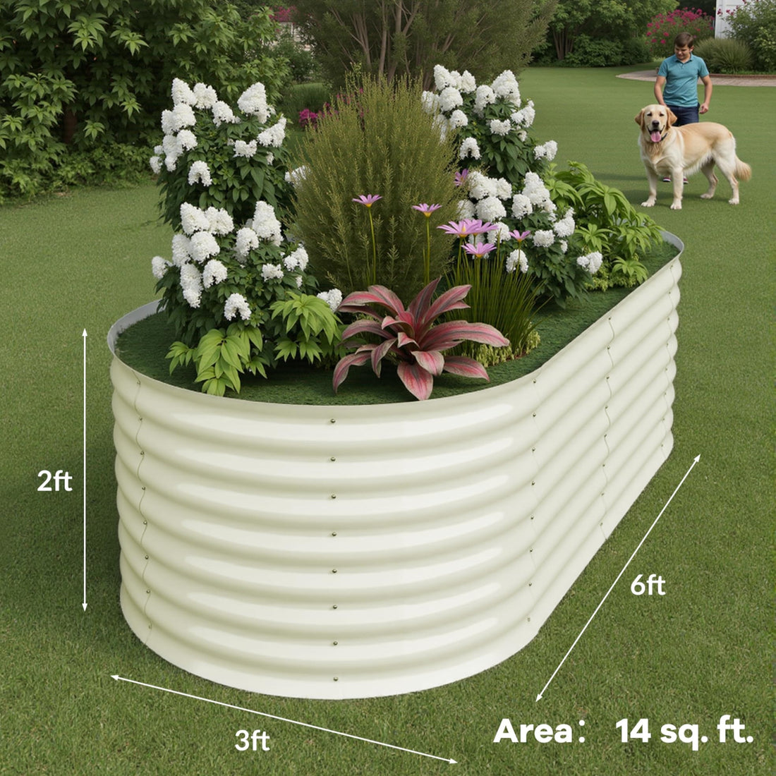 Garvee Cama De Jardín Elevada Galvanizada 183 x 91 x 61 cm, Metal Resistente A La Oxidación Color Beige, para Huertos y Flores