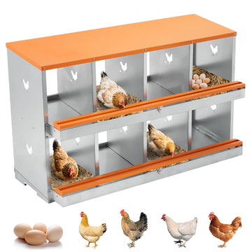 Garvee Caja de Anidación para Gallinas 8 Compartimentos Doble Capa, Acero Galvanizado, Ventilación Fácil Recolección Huevos, Gallineros, Naranja Rojo