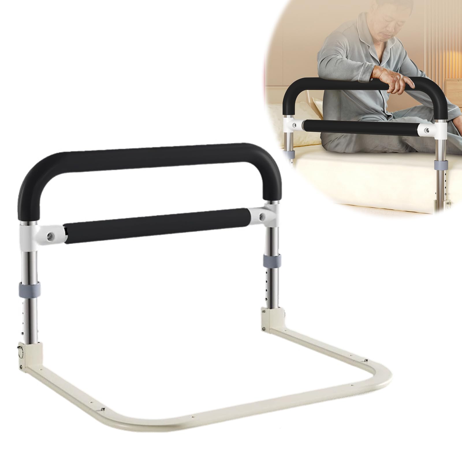 Garvee Ayuda para Levantarse de la Cama para Personas Mayores Altura Ajustable 36.5-43.5 Cm Acero Inoxidable Agarre Antideslizante Plegable Base Segura en Forma de U para Hogar y Viaje