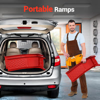 Garvee Set de 2 Ramps Elevadoras para Auto de Acero Sólido 3629 kg Antideslizante Compacto 89×33 cm Ideal para Mantenimiento en Garaje Rojo