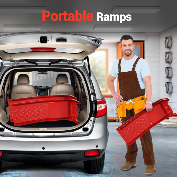 Rampa de coche con diseño compacto para guardado fácil en garaje