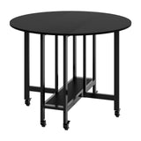 Garvee Mesa de Comedor Redonda Plegable de Madera y Acero Resistente Ahorra Espacio Facil Movilidad, 100x100x75 cm Color Madera Oscura