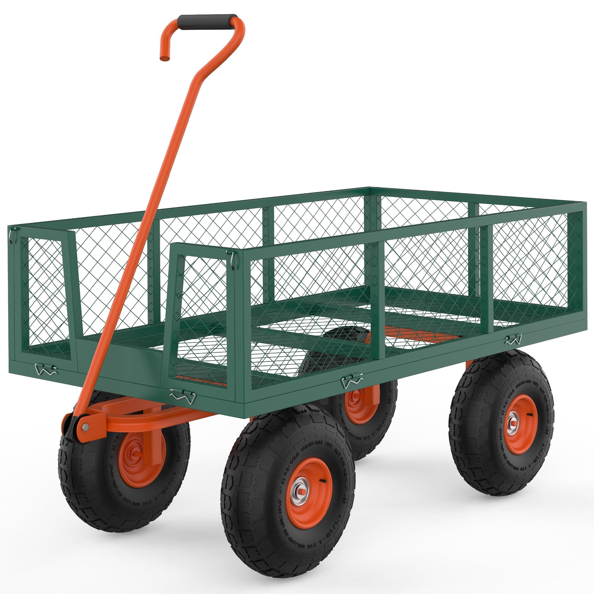Garvee Carro de Jardín Metálico 408kg Acero Q235 Neumáticos 25.4cm Lados Removibles Resistente al Clima Jardineros, Amantes del Jardín Jardín, Patio Verde y Naranja