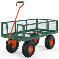 Garvee Carro de Jardín Metálico 408kg Acero Q235 Neumáticos 25.4cm Lados Removibles Resistente al Clima Jardineros, Amantes del Jardín Jardín, Patio Verde y Naranja