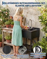 Garvee Fregadero de Acero Inoxidable Independiente con Grifo Extraible y Cesta Escurridora, 65x52x100 cm Negro