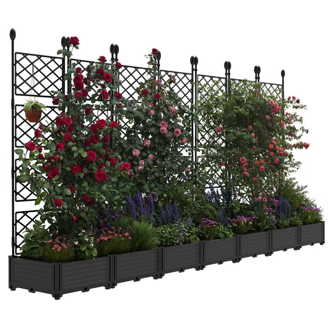 Garvee Jardineras Elevadas Con Enrejado 7 Piezas, Resistente Y Ligero, Plástico Y Metal, Para Patio Y Balcón, Negro, Compacto