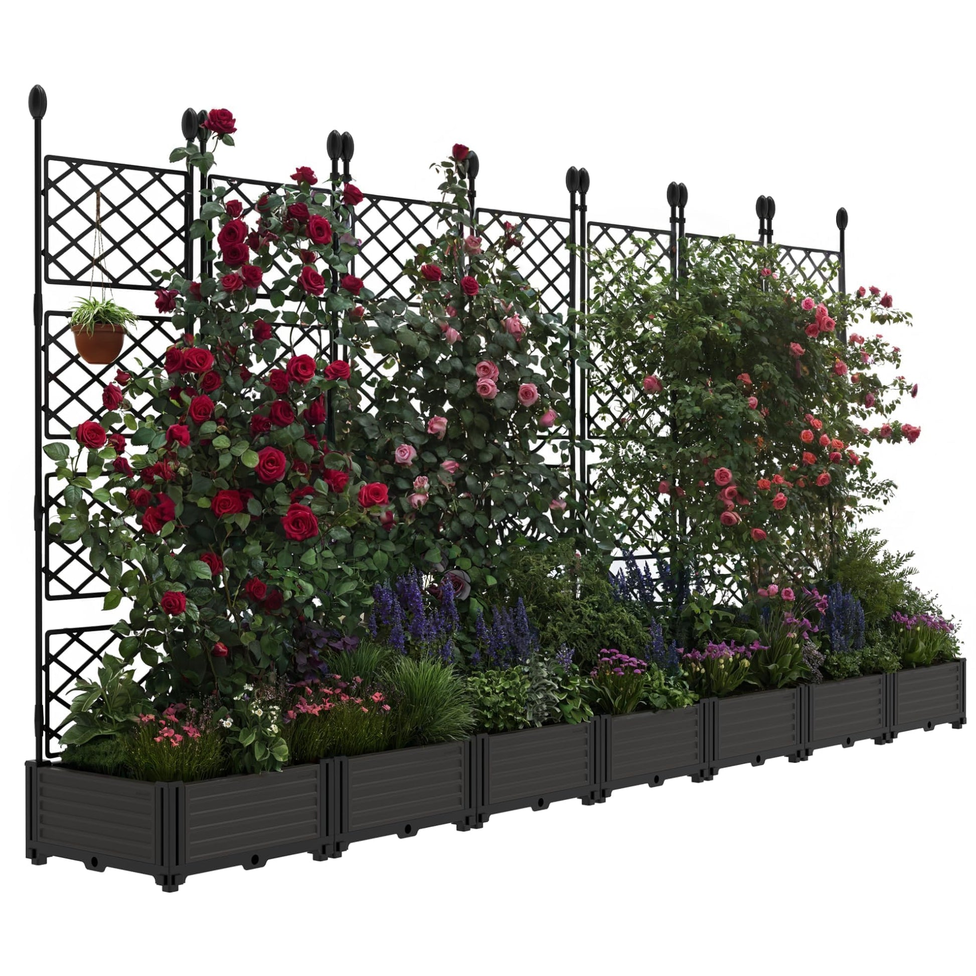 Garvee Jardineras Elevadas Con Enrejado 7 Piezas, Resistente Y Ligero, Plástico Y Metal, Para Patio Y Balcón, Negro, Compacto