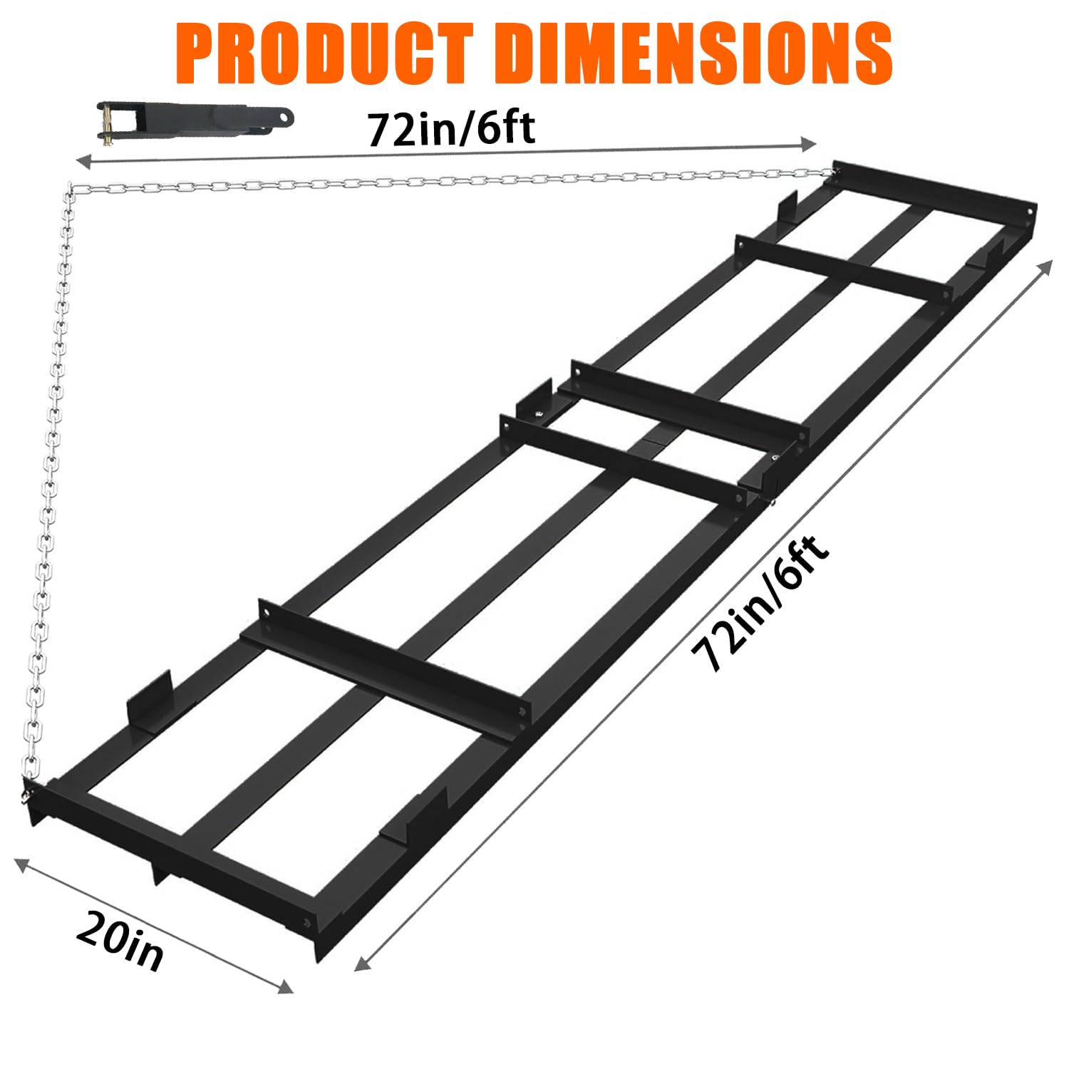 Garvee Rastrillo de Arrastre Cuadrado de Acero y Ángulo de 182x50cm, Nivelador de Césped y Grava, Montaje Sencillo, Empalmable para ATV en Terrenos y Senderos Negro