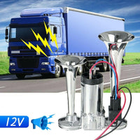 Garvee Lufthupe 600 dB Doppelton Doppeltrompete aus Rostfreiem Edelstahl mit Relais und Elektrischer Pumpe Hochleistung für LKW, Barco, SUV y Tren Uso Exterior Silber