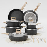 Garvee Juego de Ollas y Sartenes Ceramicas Antiadherentes con Mango Fijo Facil Limpieza Veintiuna Unidades, Negro