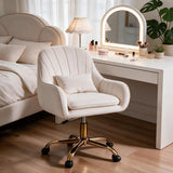 Garvee Silla de Escritorio Ergonomica y Tapizada en Terciopelo Suave Altura Ajustable con Ruedas Doradas, Beige