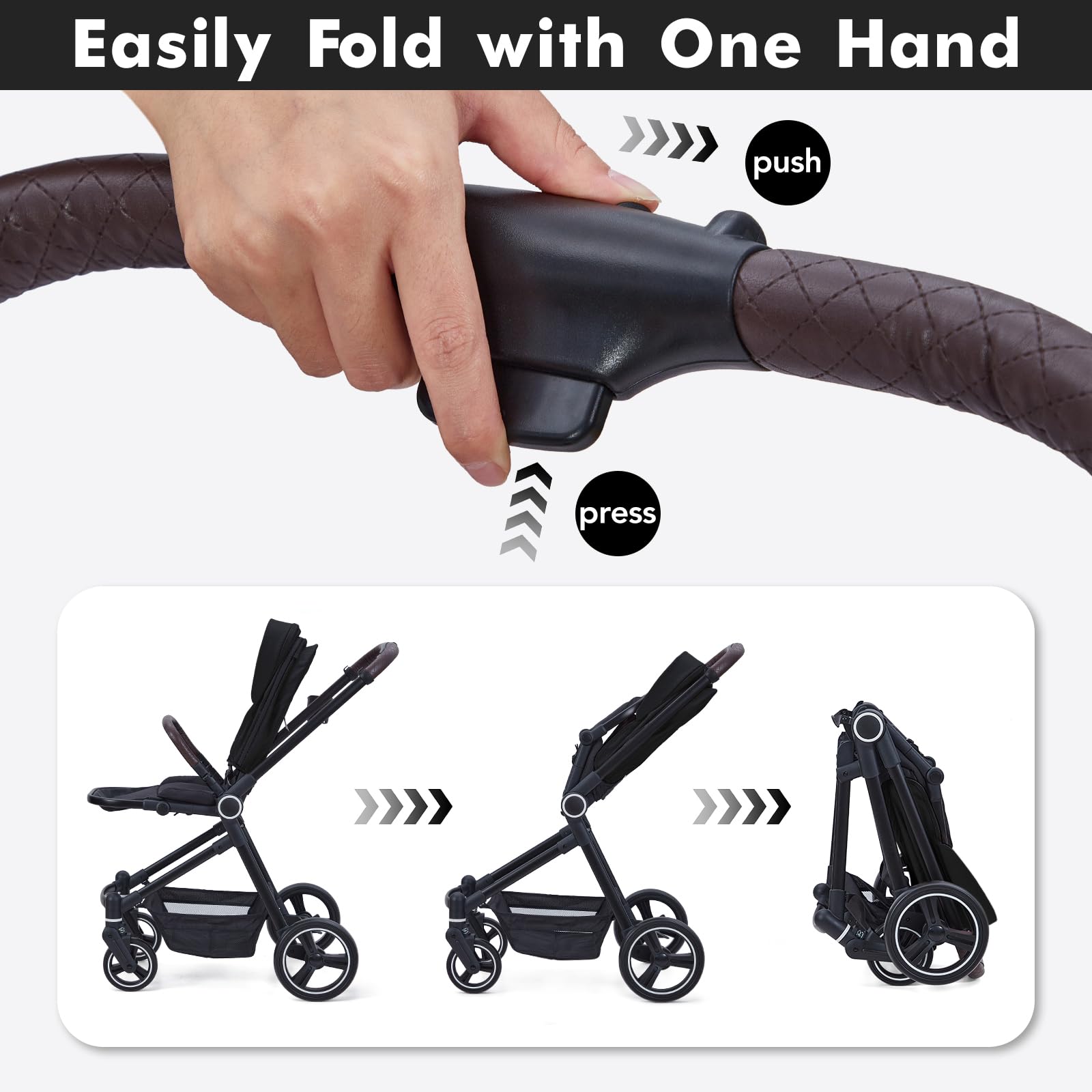 Garvee Cochecito Bebé 3en1 EU S700 Aluminio Plegable Negro 5 Puntos Seguridad