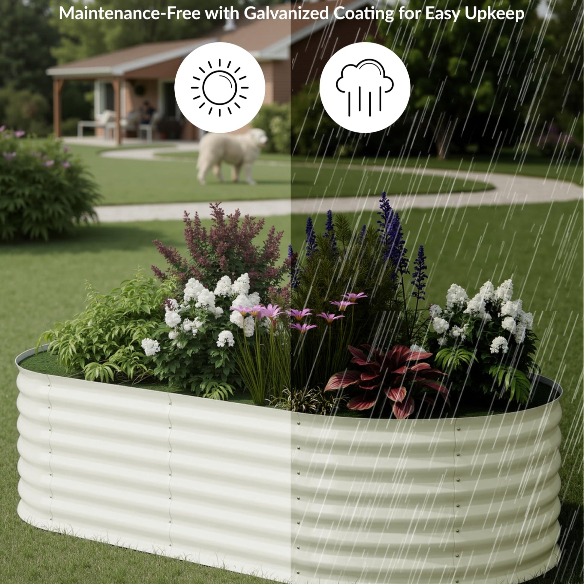 Garvee Cama De Jardín Elevada Galvanizada 183 x 91 x 61 cm, Metal Resistente A La Oxidación Color Beige, para Huertos y Flores