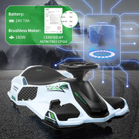 Garvee Drift Kart 24V, Motor Brushless 180W, Velocidad Alta/Baja, Batería 7Ah, Luces LED, Marco Metálico, Neumáticos 14 cm, 8-12 años, Aire Libre, Blanco