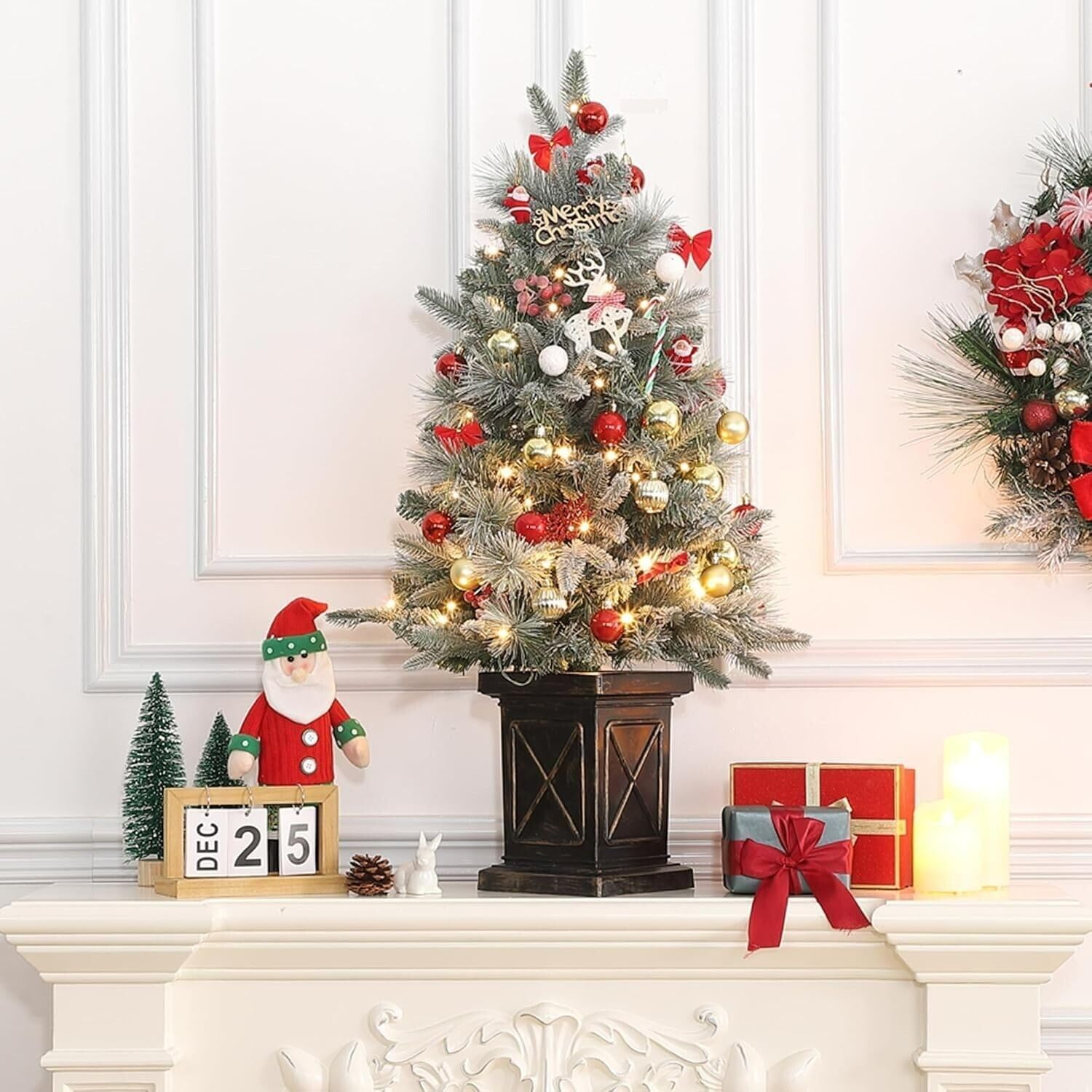 Garvee Árbol Artificial de Navidad 90cm 78 LED Ramas Flexibles Base Metal Estable PVC Duradero Luz Retro Hogar Oficina Verde